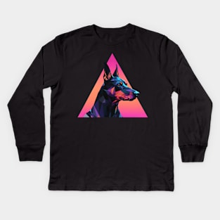 Synthwave Doberman Kids Long Sleeve T-Shirt